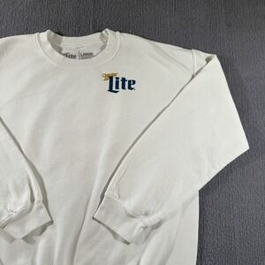 Miller Light Beer Sweater Pullover Size Large‎ Mens White Long Sleeve